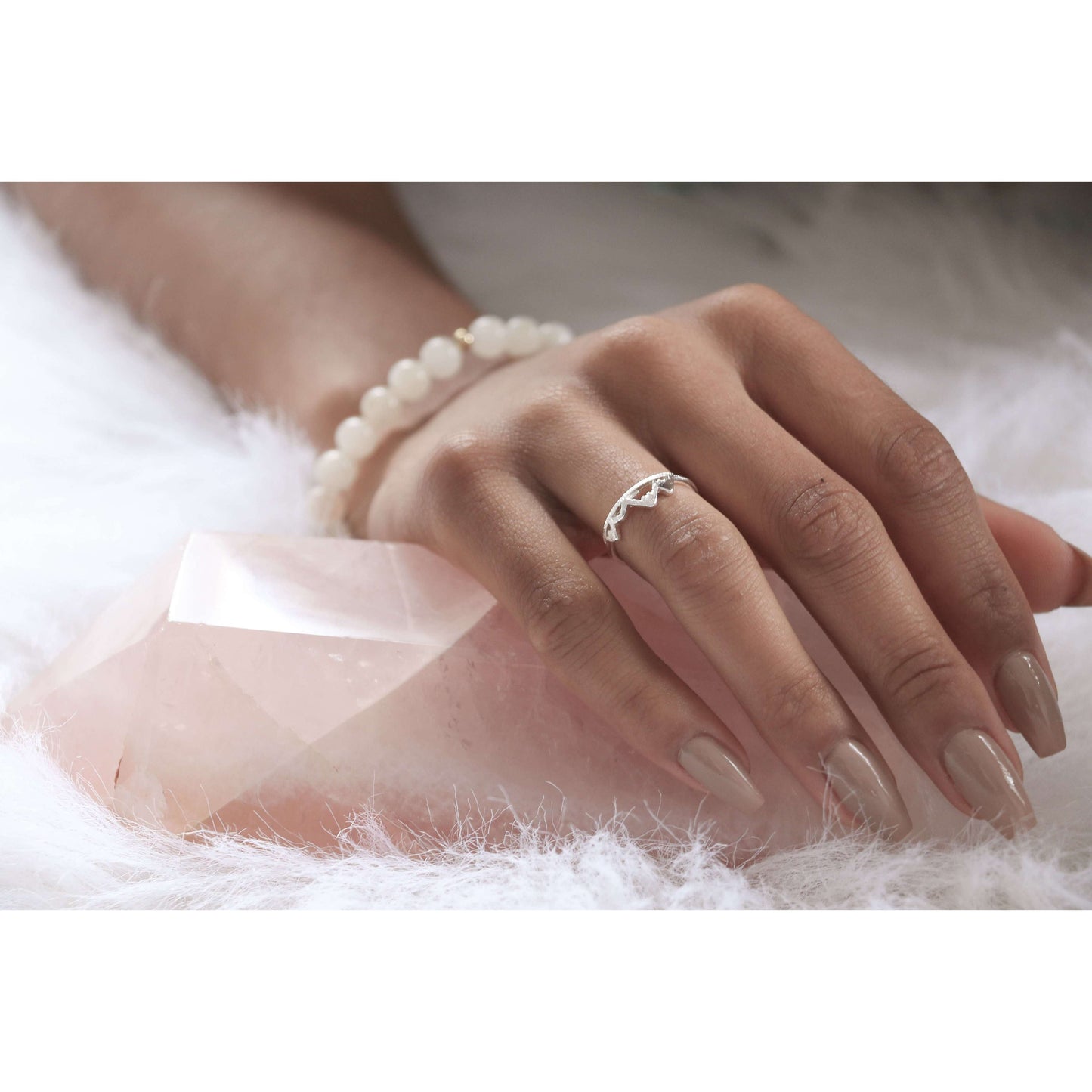 Mountain Ring - Mala & Me- Gemstones with beautiful geometric pendents inspired by nature- Jewlery used for meditation, setting intentions and enhancing your yoga practice. Each gemstone holds unique healing properties
