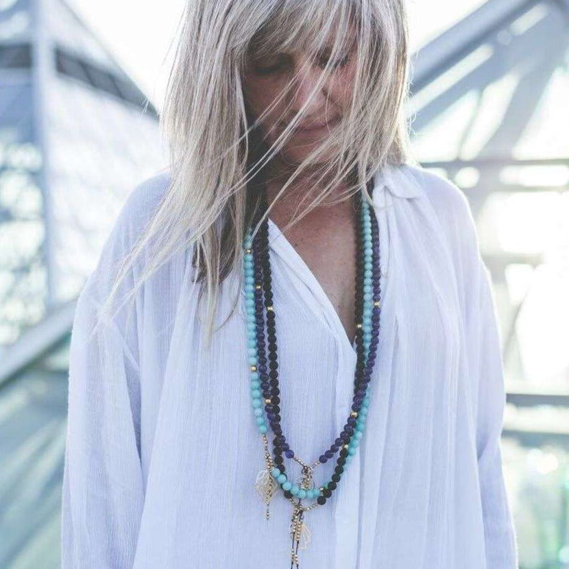 Freedom Mala - Mala & Me- Gemstones with beautiful geometric pendents inspired by nature- Jewlery used for meditation, setting intentions and enhancing your yoga practice. Each gemstone holds unique healing properties