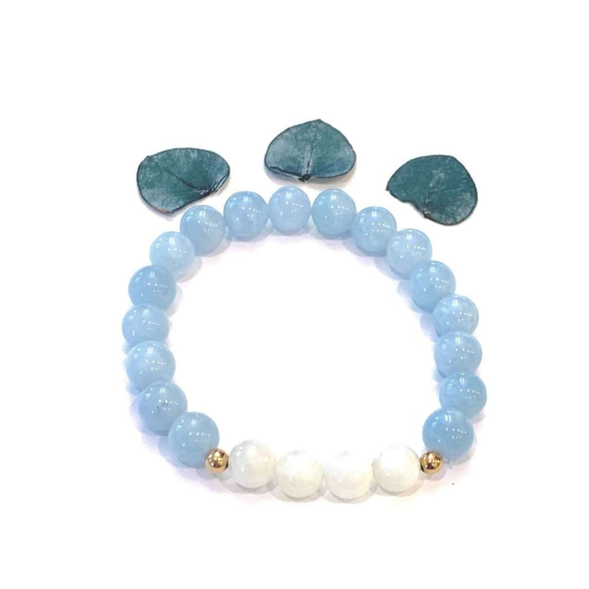 Blue Jade + Moonstone Bracelet - Mala & Me- Gemstones with beautiful geometric pendents inspired by nature- Jewlery used for meditation, setting intentions and enhancing your yoga practice. Each gemstone holds unique healing properties