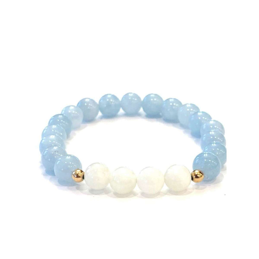Blue Jade + Moonstone Bracelet - Mala & Me- Gemstones with beautiful geometric pendents inspired by nature- Jewlery used for meditation, setting intentions and enhancing your yoga practice. Each gemstone holds unique healing properties 
