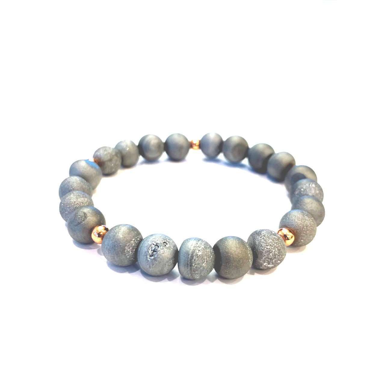 Matte Grey Druzy Bracelet - Mala & Me- Gemstones with beautiful geometric pendents inspired by nature- Jewlery used for meditation, setting intentions and enhancing your yoga practice. Each gemstone holds unique healing properties