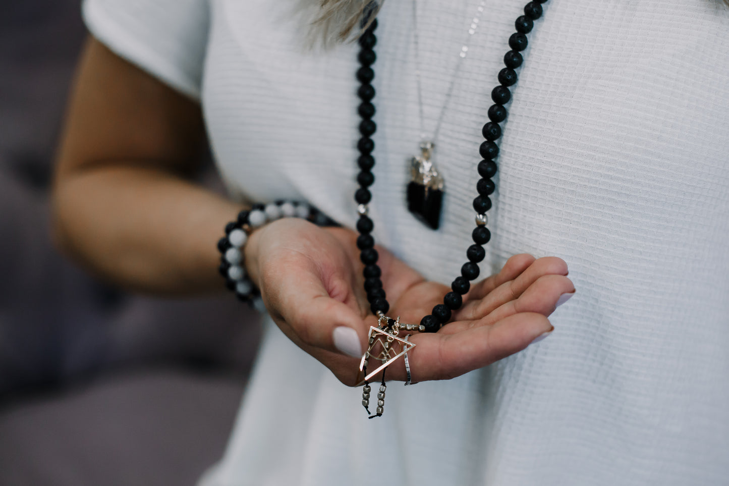 Black Tourmaline Pendant Necklace - Mala & Me- Gemstones with beautiful geometric pendents inspired by nature- Jewlery used for meditation, setting intentions and enhancing your yoga practice. Each gemstone holds unique healing properties