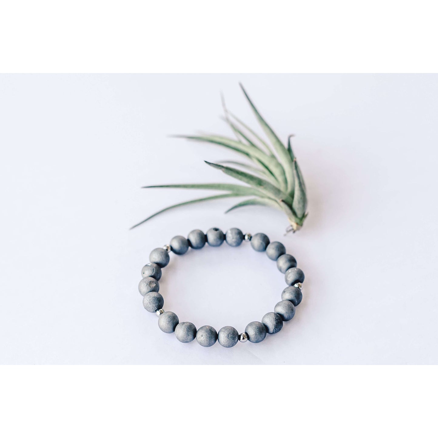 Matte Grey Druzy Bracelet - Mala & Me- Gemstones with beautiful geometric pendents inspired by nature- Jewlery used for meditation, setting intentions and enhancing your yoga practice. Each gemstone holds unique healing properties