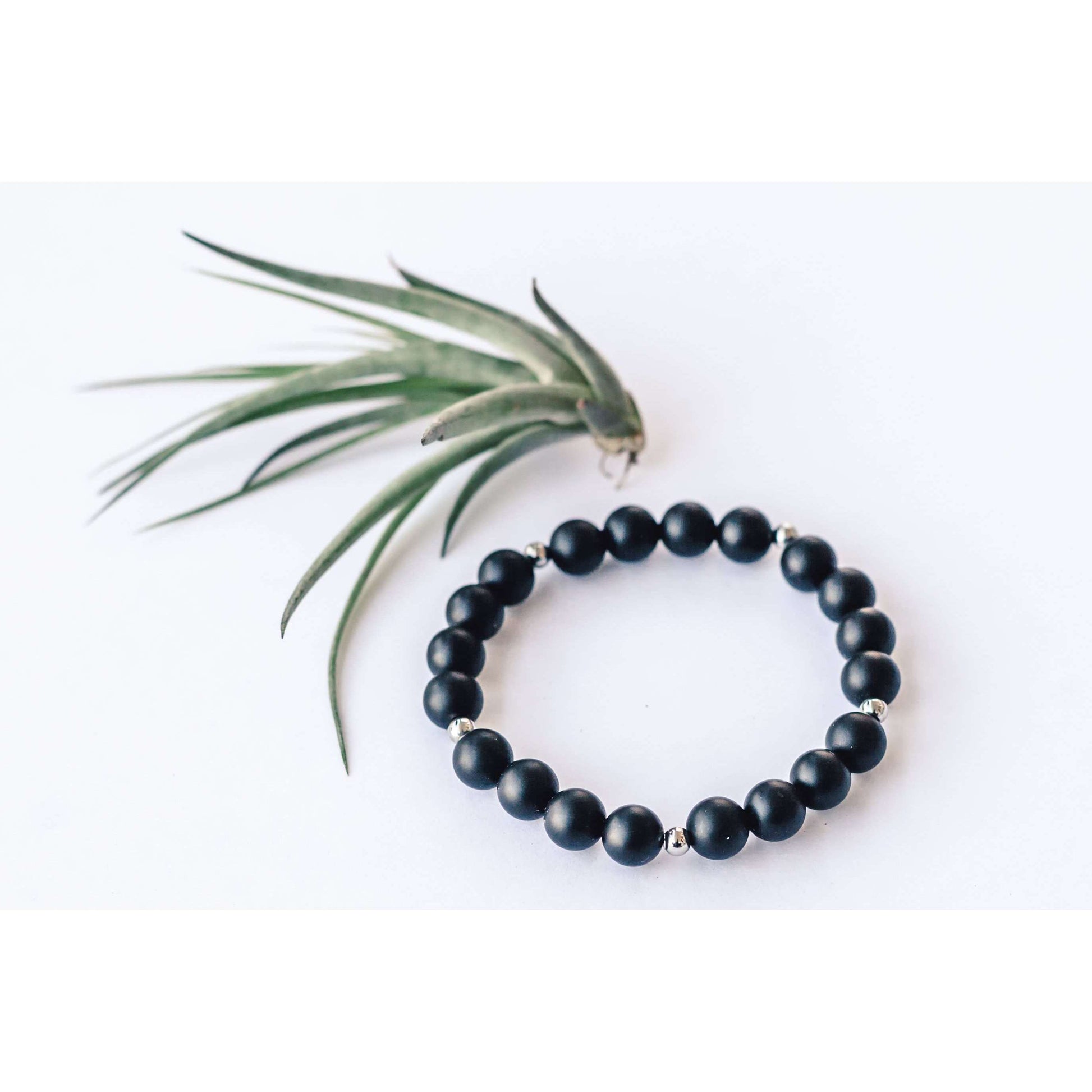 Matte Black Onyx Bracelet - Mala & Me- Gemstones with beautiful geometric pendents inspired by nature- Jewlery used for meditation, setting intentions and enhancing your yoga practice. Each gemstone holds unique healing properties