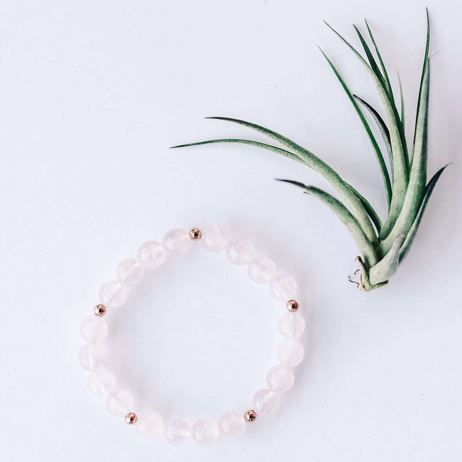 Rose Quartz Bracelet - Mala & Me- Gemstones with beautiful geometric pendents inspired by nature- Jewlery used for meditation, setting intentions and enhancing your yoga practice. Each gemstone holds unique healing properties 