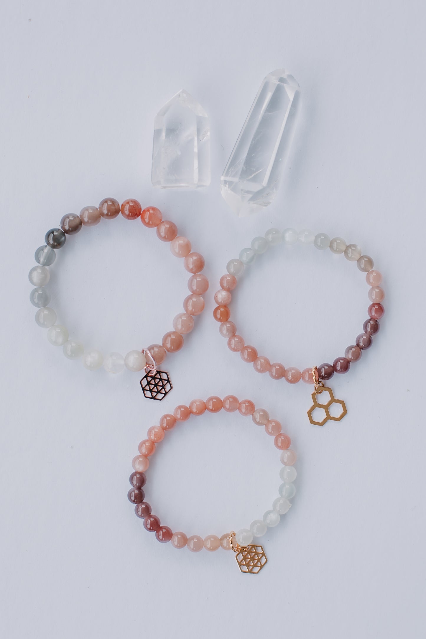 Mixed Moonstone Bracelet w/ Pendant - Mala & Me