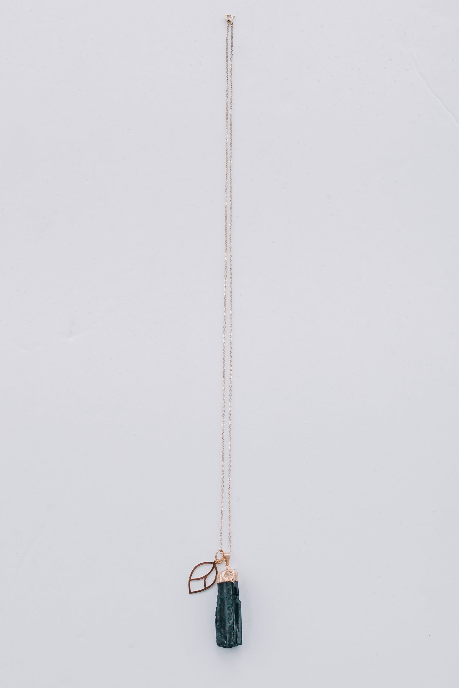 Gold Black Tourmaline  + Leaf Pendant Necklace - Mala & Me