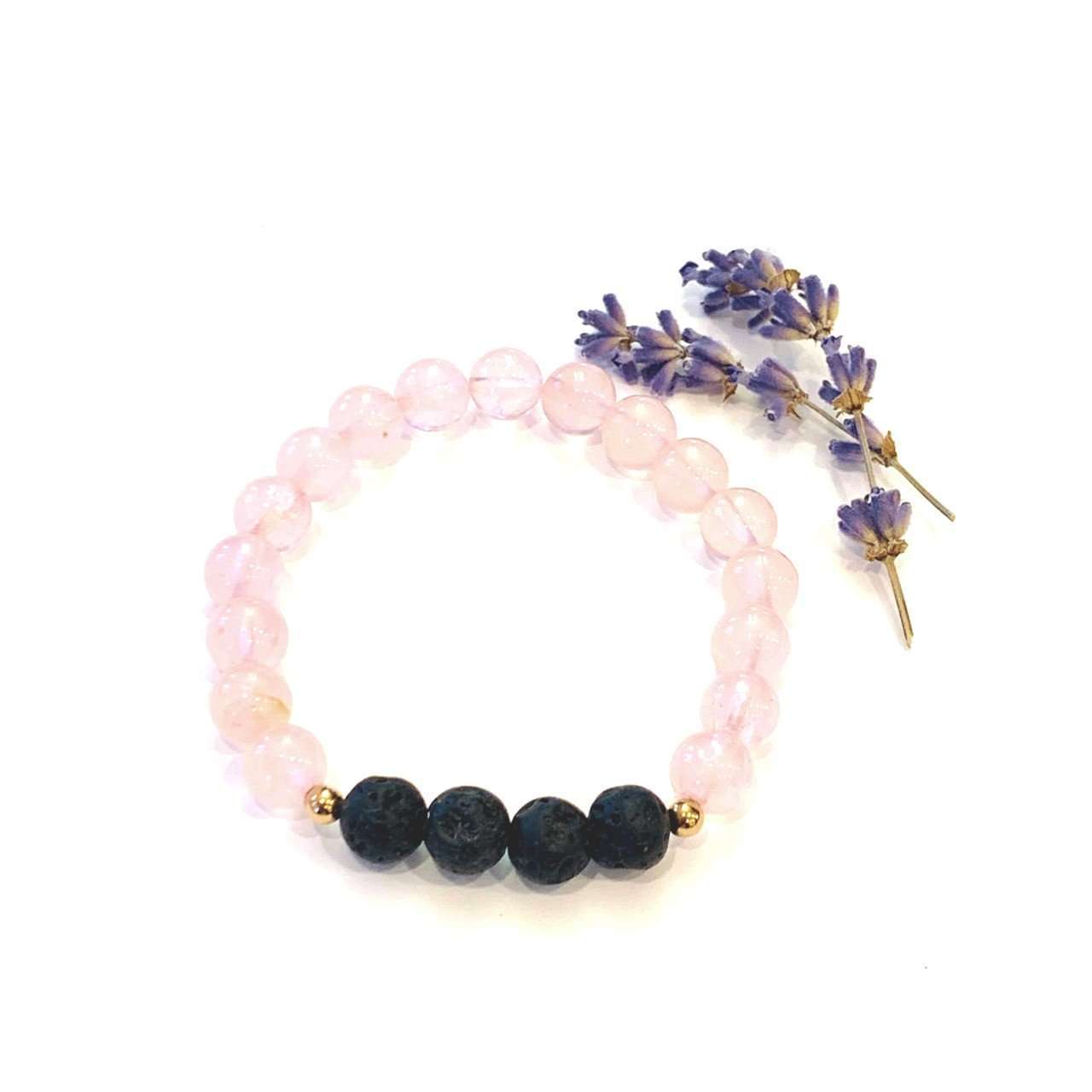 Rose Quartz + Lava Bracelet - Mala & Me- Gemstones with beautiful geometric pendents inspired by nature- Jewlery used for meditation, setting intentions and enhancing your yoga practice. Each gemstone holds unique healing properties