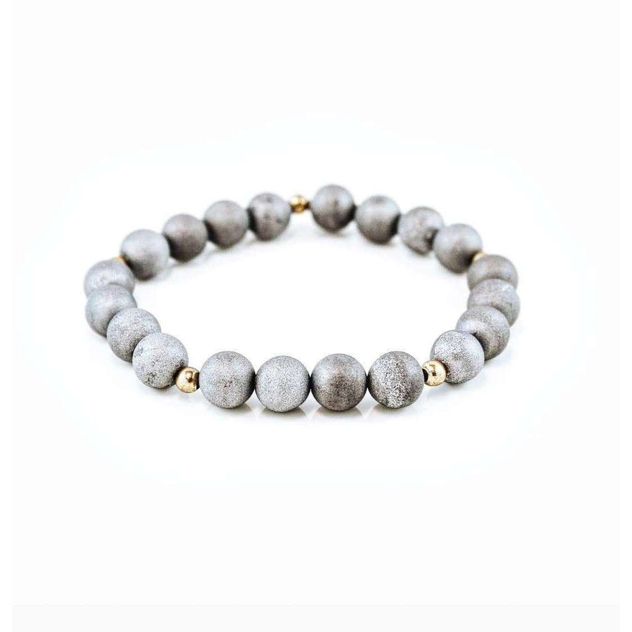 Matte Grey Druzy Bracelet - Mala & Me- Gemstones with beautiful geometric pendents inspired by nature- Jewlery used for meditation, setting intentions and enhancing your yoga practice. Each gemstone holds unique healing properties 
