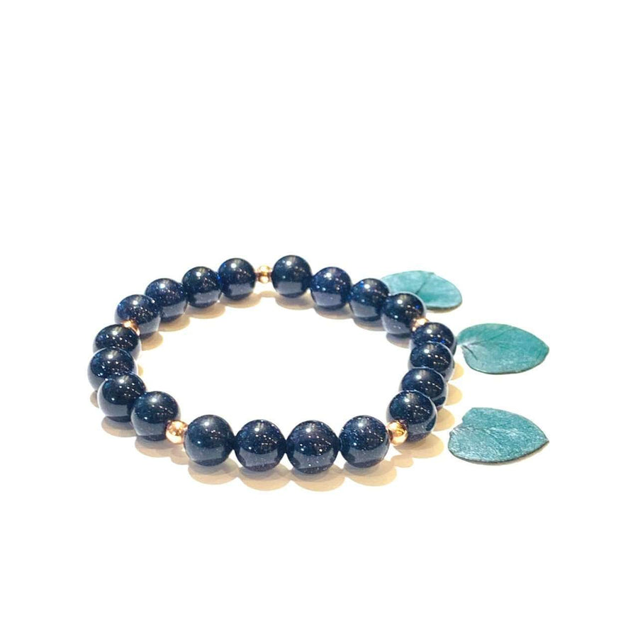 Blue Goldstone Bracelet - Mala & Me- Gemstones with beautiful geometric pendents inspired by nature- Jewlery used for meditation, setting intentions and enhancing your yoga practice. Each gemstone holds unique healing properties 