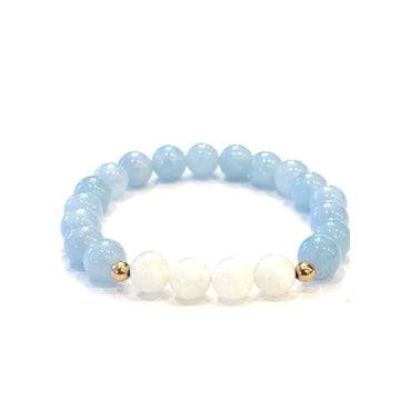 Blue Jade + Moonstone Bracelet - Mala & Me- Gemstones with beautiful geometric pendents inspired by nature- Jewlery used for meditation, setting intentions and enhancing your yoga practice. Each gemstone holds unique healing properties 