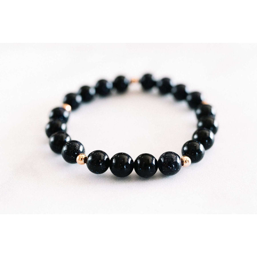 Blue Goldstone Bracelet - Mala & Me- Gemstones with beautiful geometric pendents inspired by nature- Jewlery used for meditation, setting intentions and enhancing your yoga practice. Each gemstone holds unique healing properties 