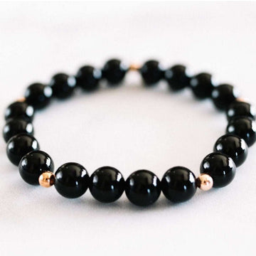 Black Onyx Bracelet - Mala & Me- Gemstones with beautiful geometric pendents inspired by nature- Jewlery used for meditation, setting intentions and enhancing your yoga practice. Each gemstone holds unique healing properties 