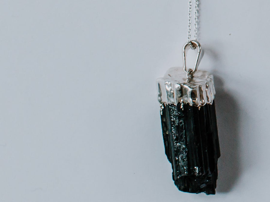 Black Tourmaline Pendant Necklace - Mala & Me- Gemstones with beautiful geometric pendents inspired by nature- Jewlery used for meditation, setting intentions and enhancing your yoga practice. Each gemstone holds unique healing properties 