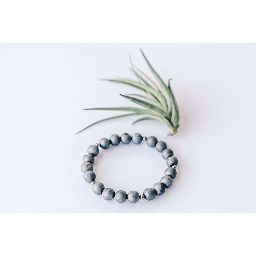 Matte Grey Druzy Bracelet - Mala & Me- Gemstones with beautiful geometric pendents inspired by nature- Jewlery used for meditation, setting intentions and enhancing your yoga practice. Each gemstone holds unique healing properties 