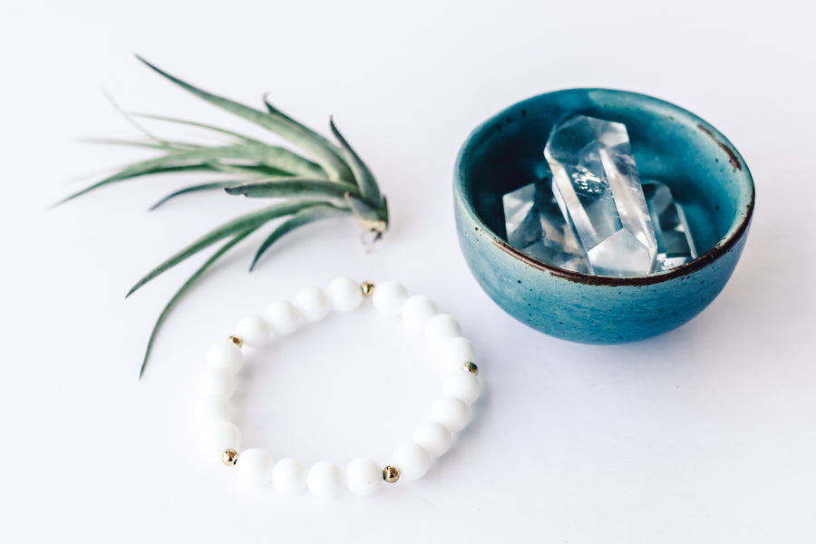 White Jade + Lava Bracelet