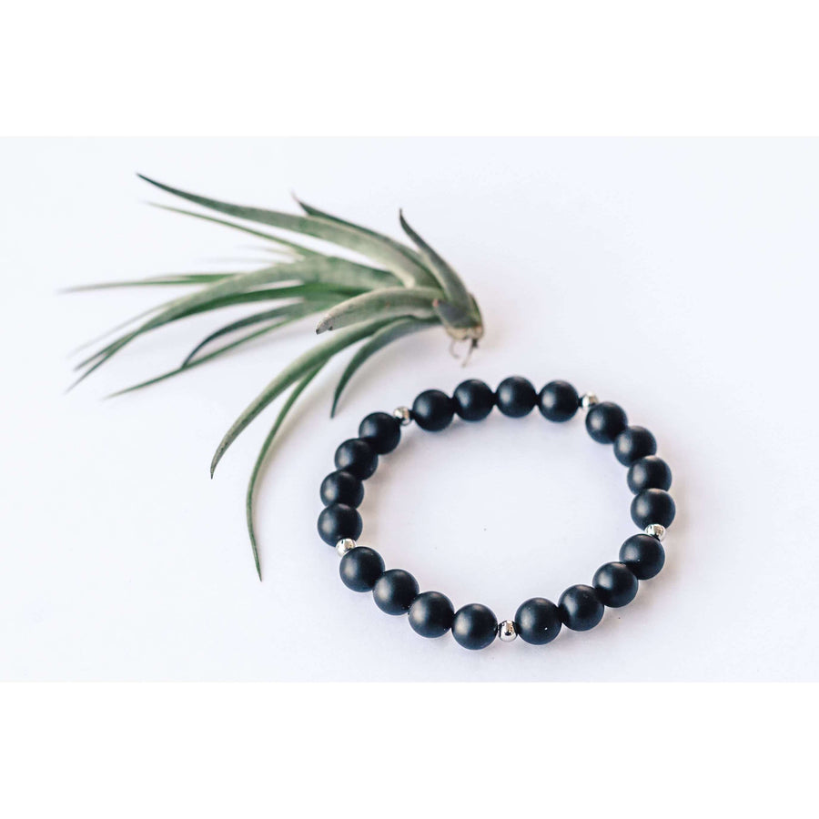 Matte Black Onyx Bracelet - Mala & Me- Gemstones with beautiful geometric pendents inspired by nature- Jewlery used for meditation, setting intentions and enhancing your yoga practice. Each gemstone holds unique healing properties 