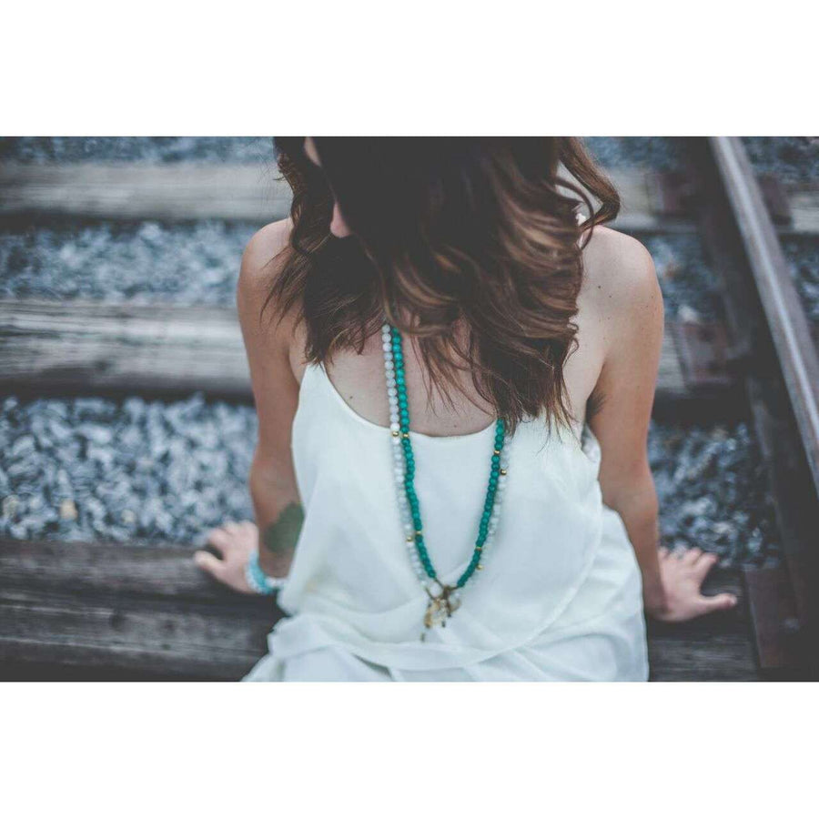 Moon Mala - Mala & Me- Gemstones with beautiful geometric pendents inspired by nature- Jewlery used for meditation, setting intentions and enhancing your yoga practice. Each gemstone holds unique healing properties 